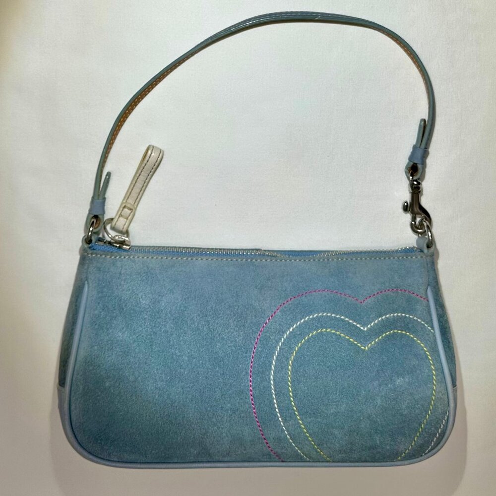 Coach Vintage Baby Blue Suede Leather Heart Stitched Demi Y2K Purse RARE 6732 - Picture 4 of 16